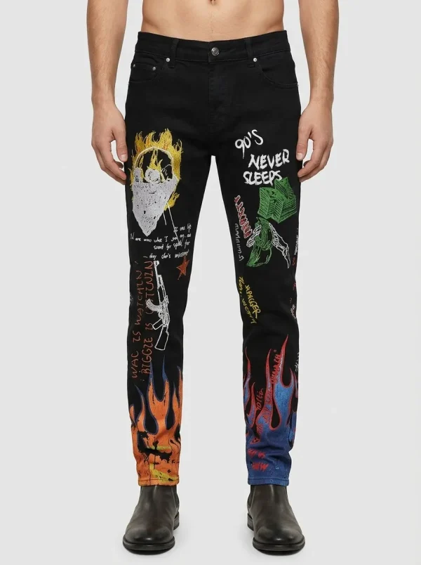 Black Graphic Slim Fit Jeans